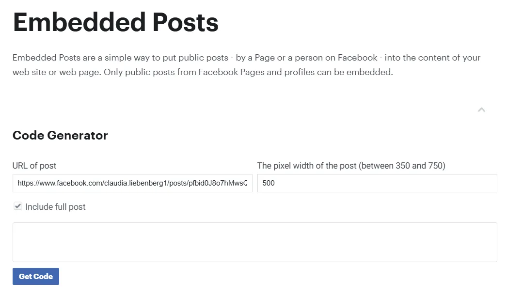 Facebook review embed code generator for developers