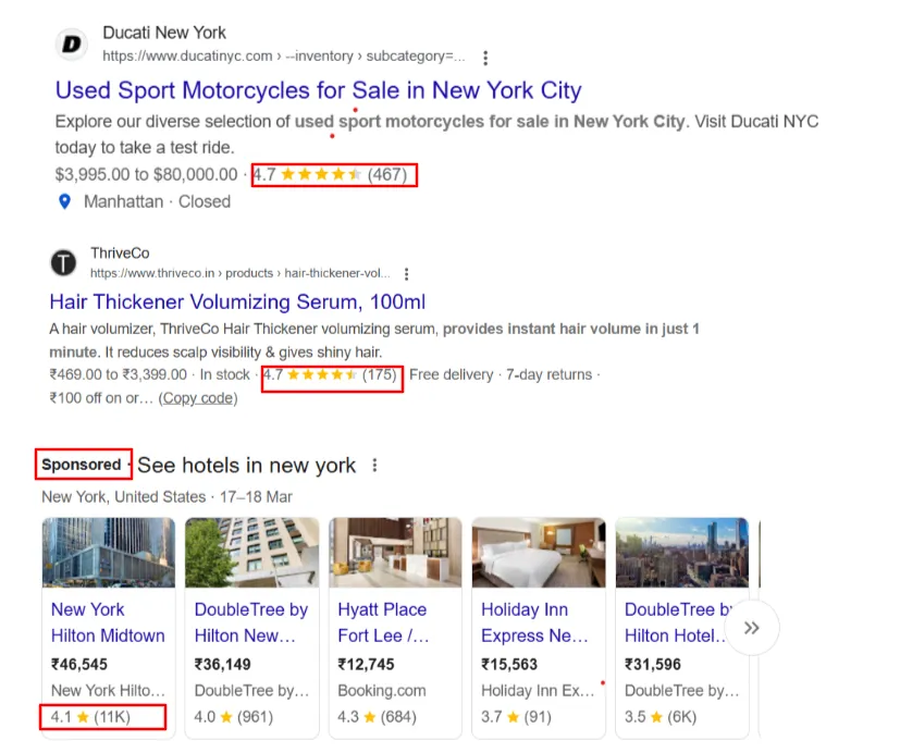 Google Review Score in Form of Star Rating on Search results for ads, services, products