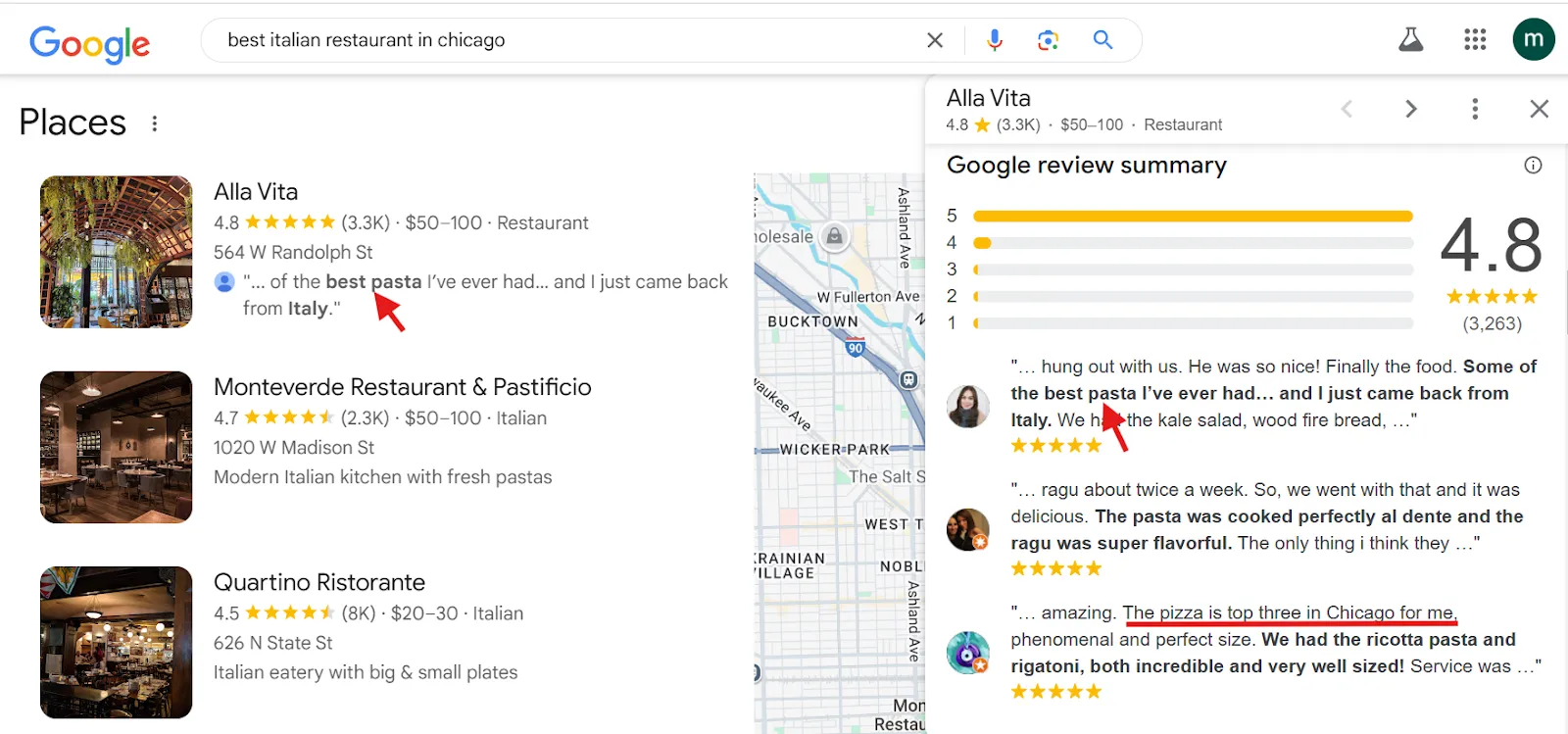 How Google picks up on keywords from reviews