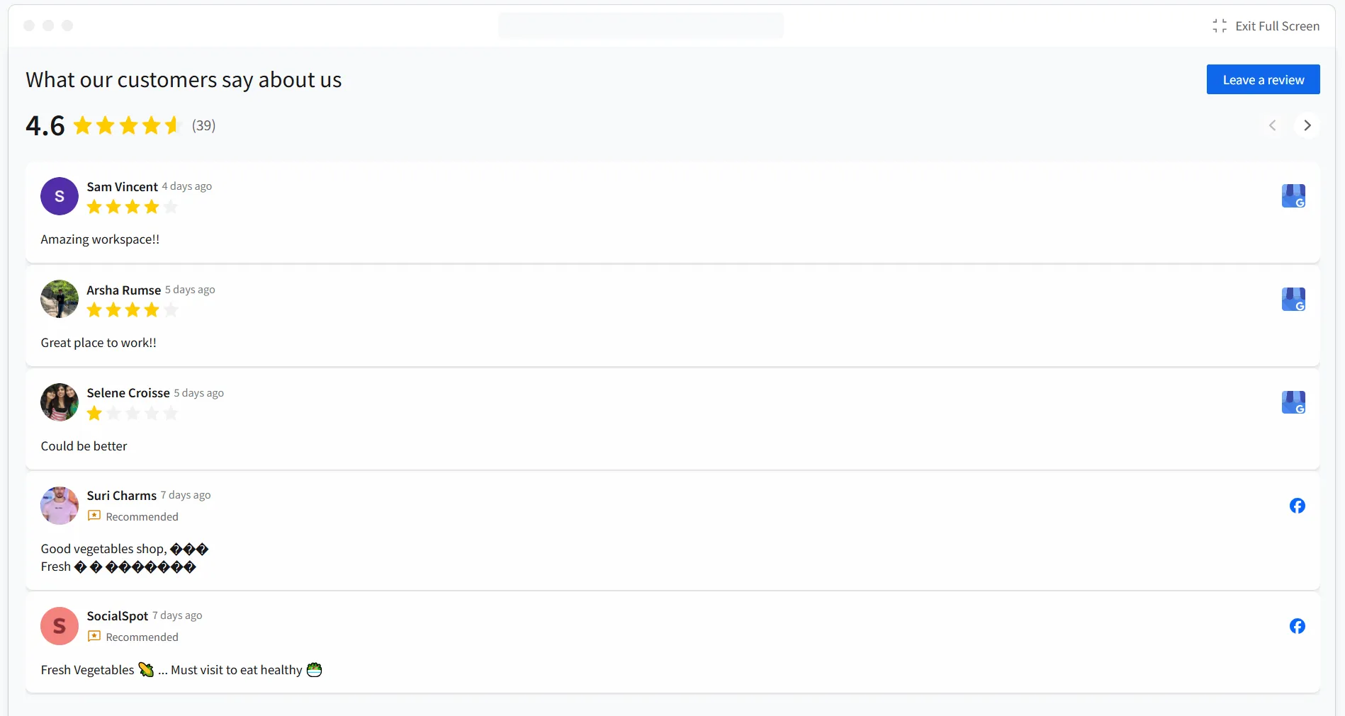 List Facebook Review Widget