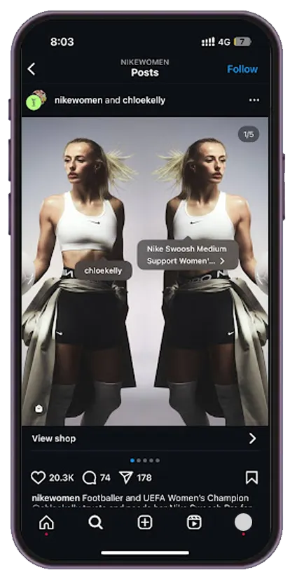 Nike Women’s Instagram post featuring footballer Chloe Kelly