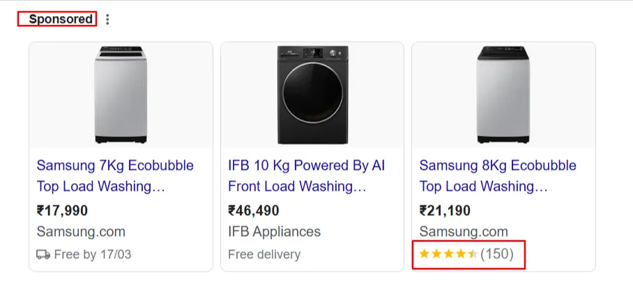 Paid Ads with rating score or review stars on search results