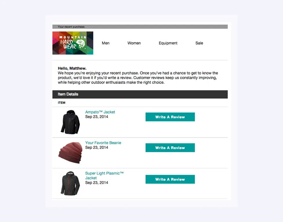 Personalized Review requests after product delivery Personalized Review requests after product delivery