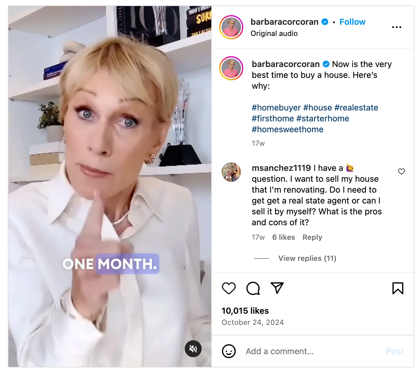 Reel of Barbara Corcoran giving real estate advice