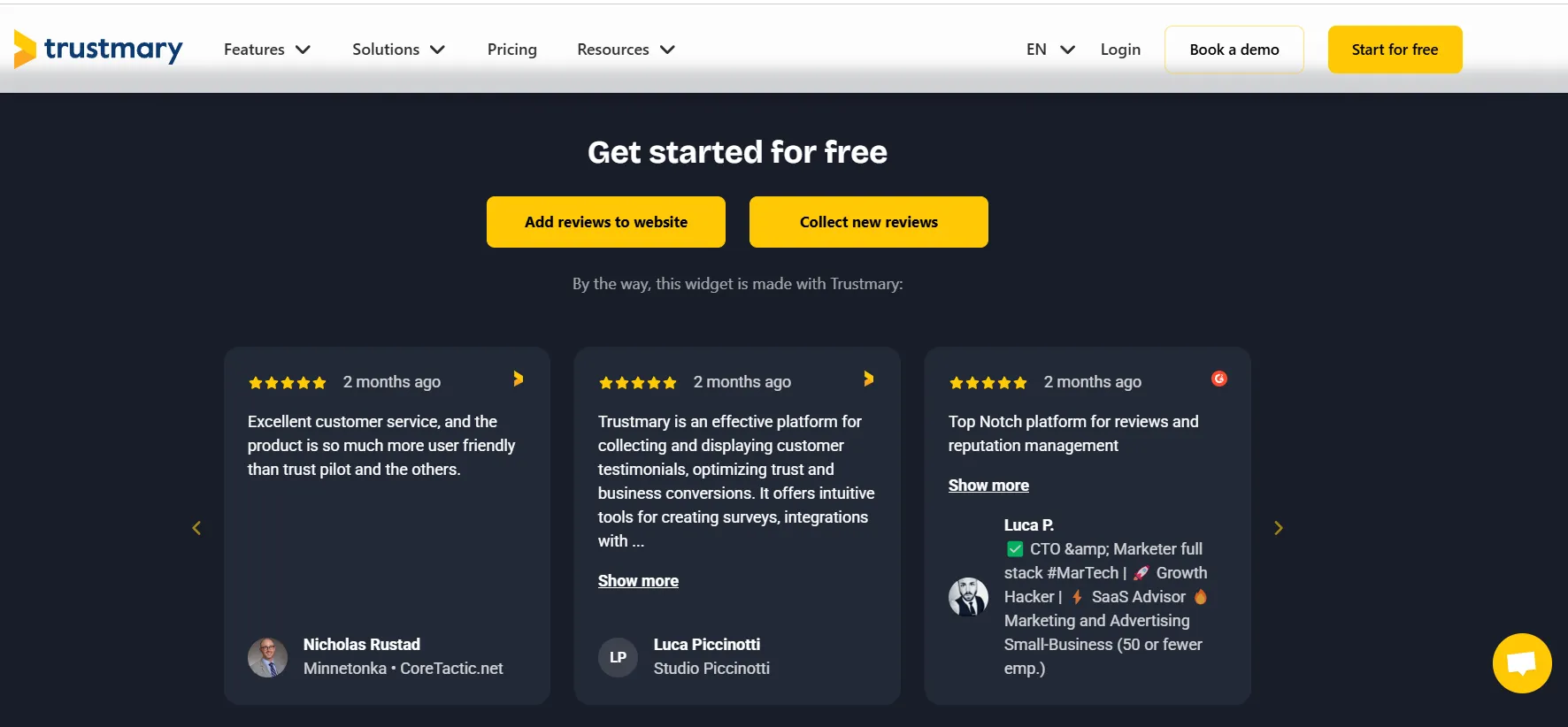 Review widget on Trustmary website Review widget on Trustmary website