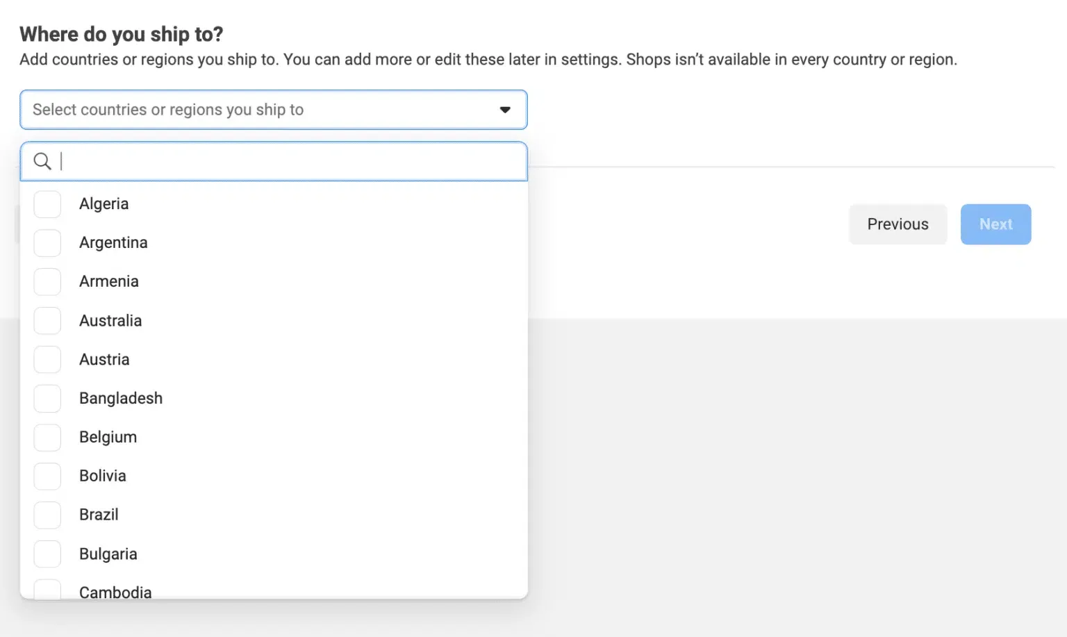 Select Your Shipping Regions