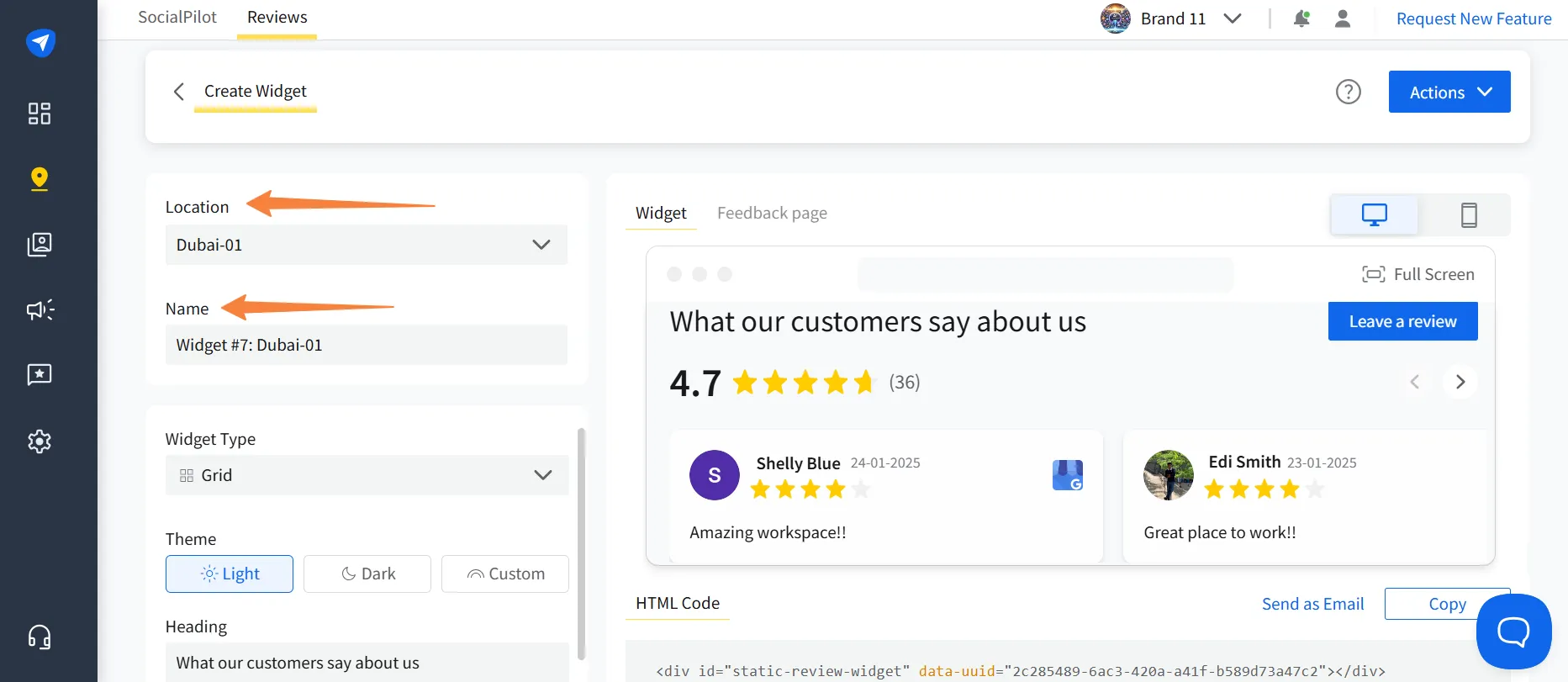 Setting widget's basic things like business, widget name