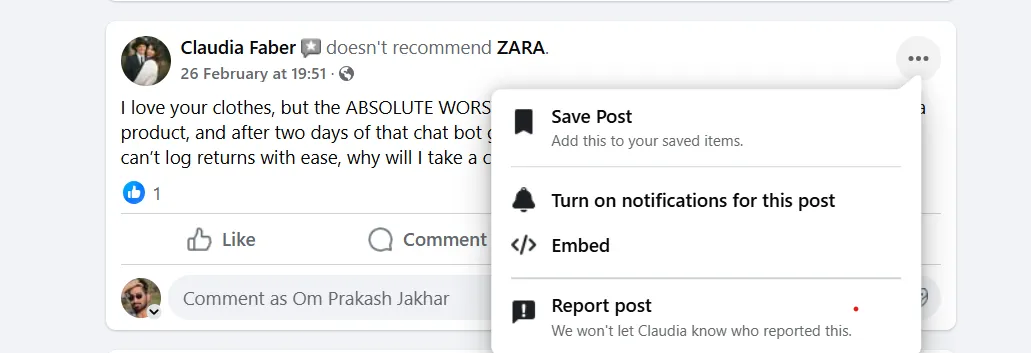 choose a post or recommendation to embed facebook review on website