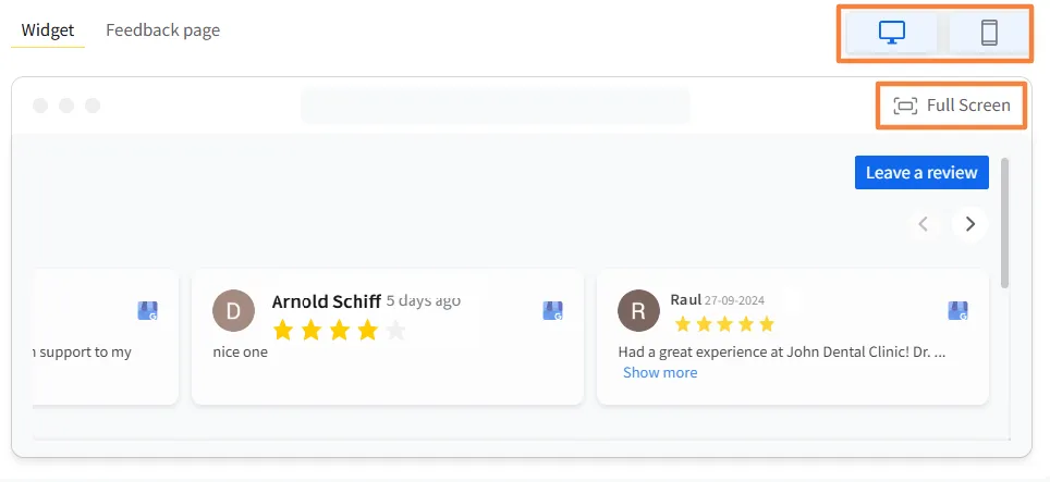 use preview to see how widget look like in phone, laptop or tablet