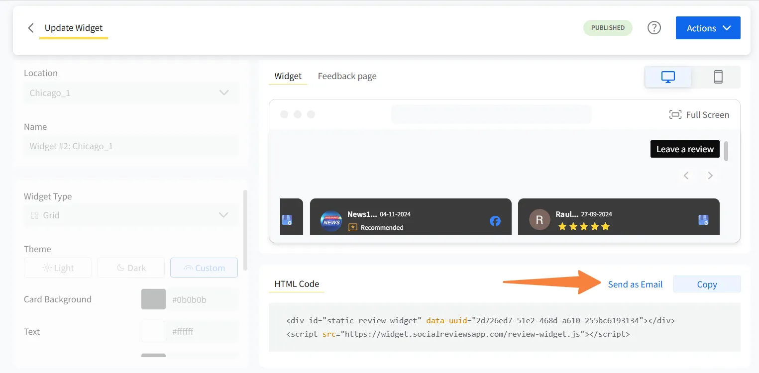 you can share Facebook review embed code or copy to direct paste on webpage