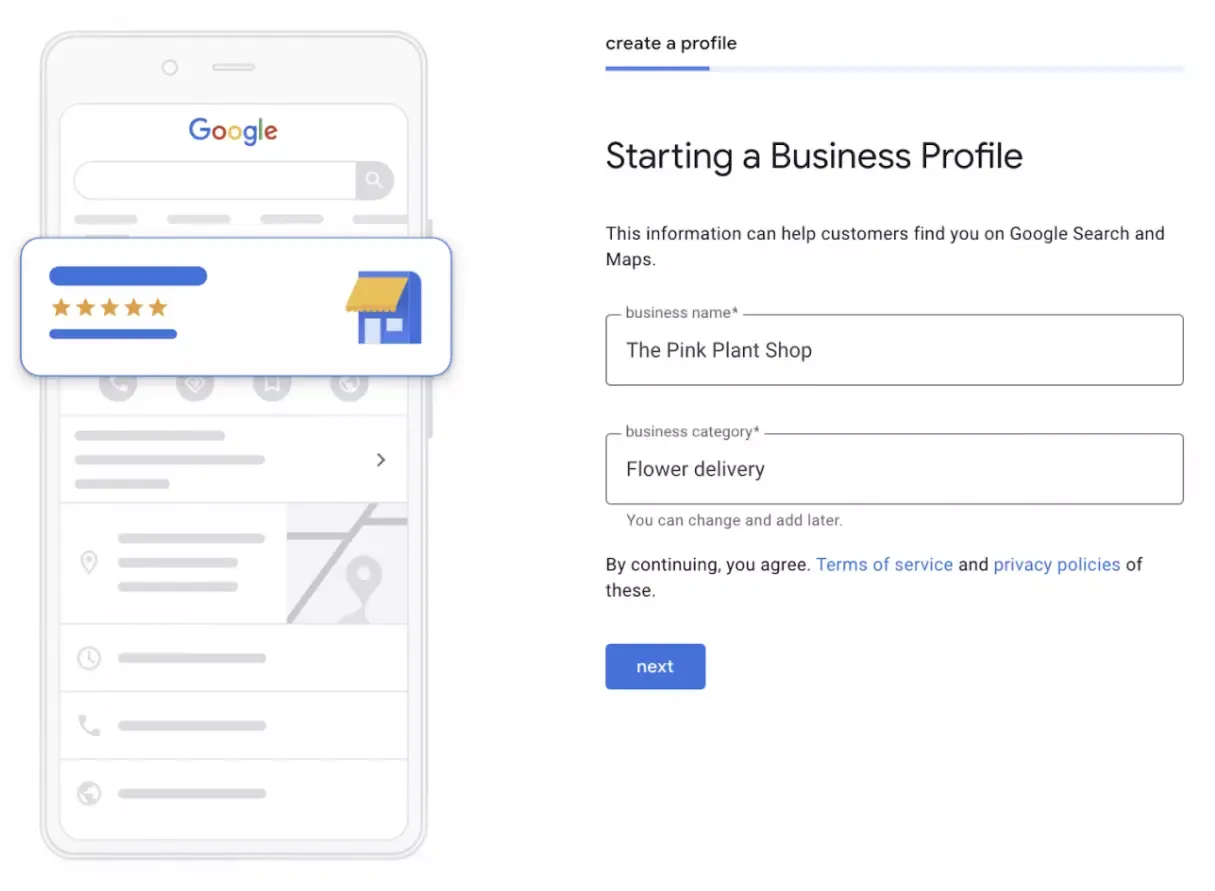Add the business name and right categories and sub categories to proper market your business online