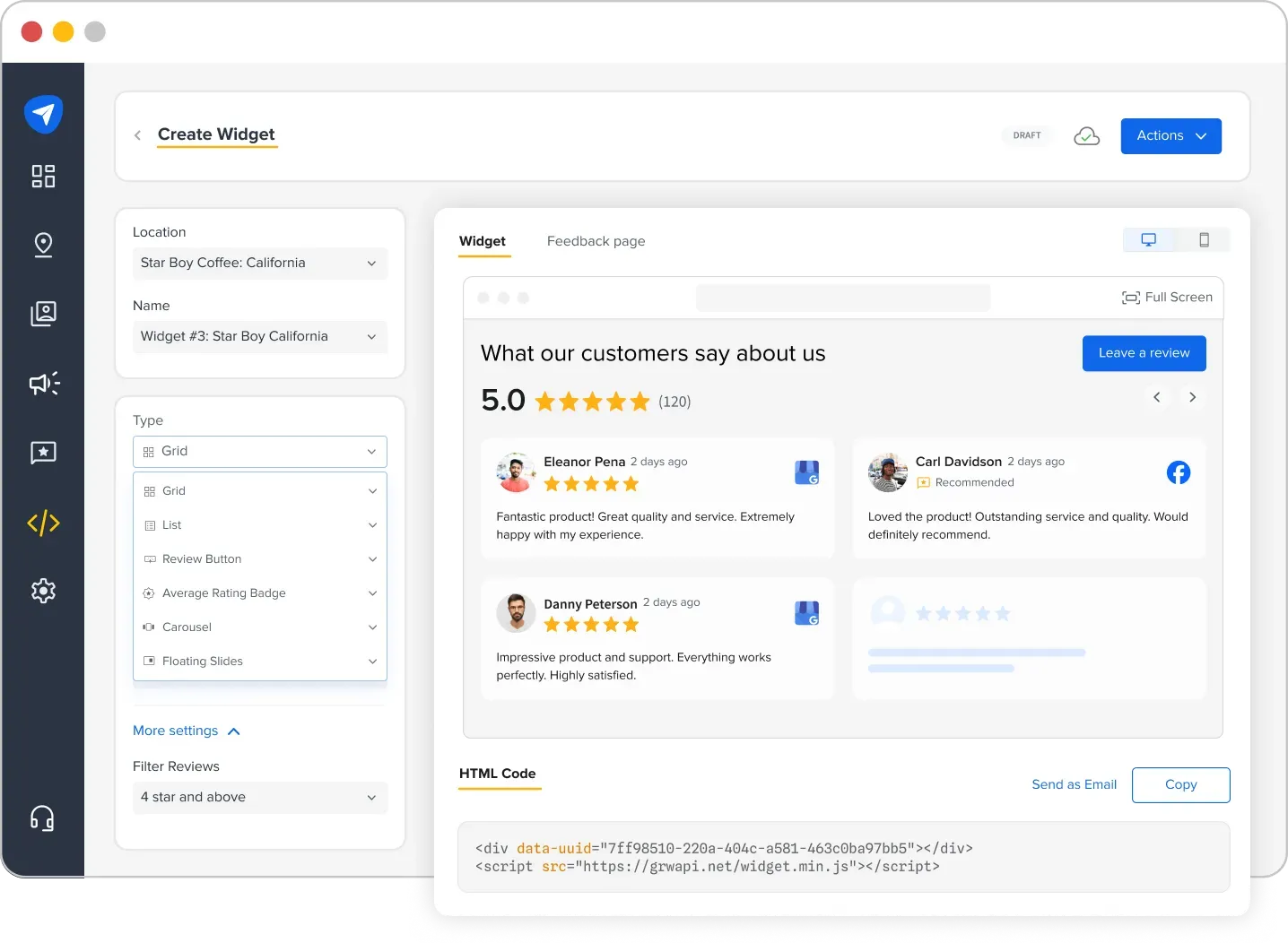 Adding a leave a review button