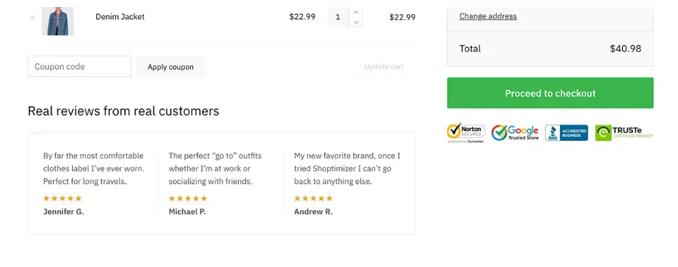 Adding reviews near payment options