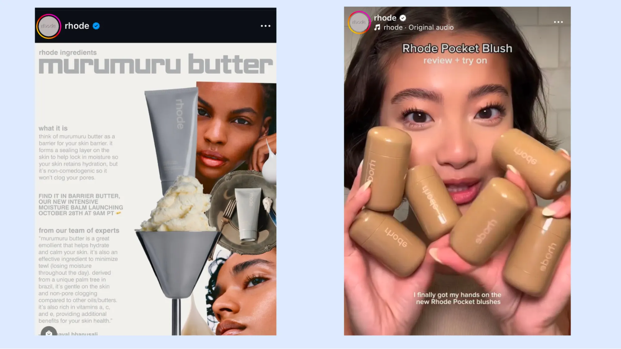 An image showcasing how rhode post different instagram posts