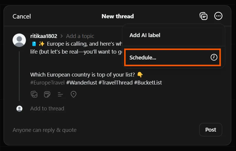 Click on schedule post option