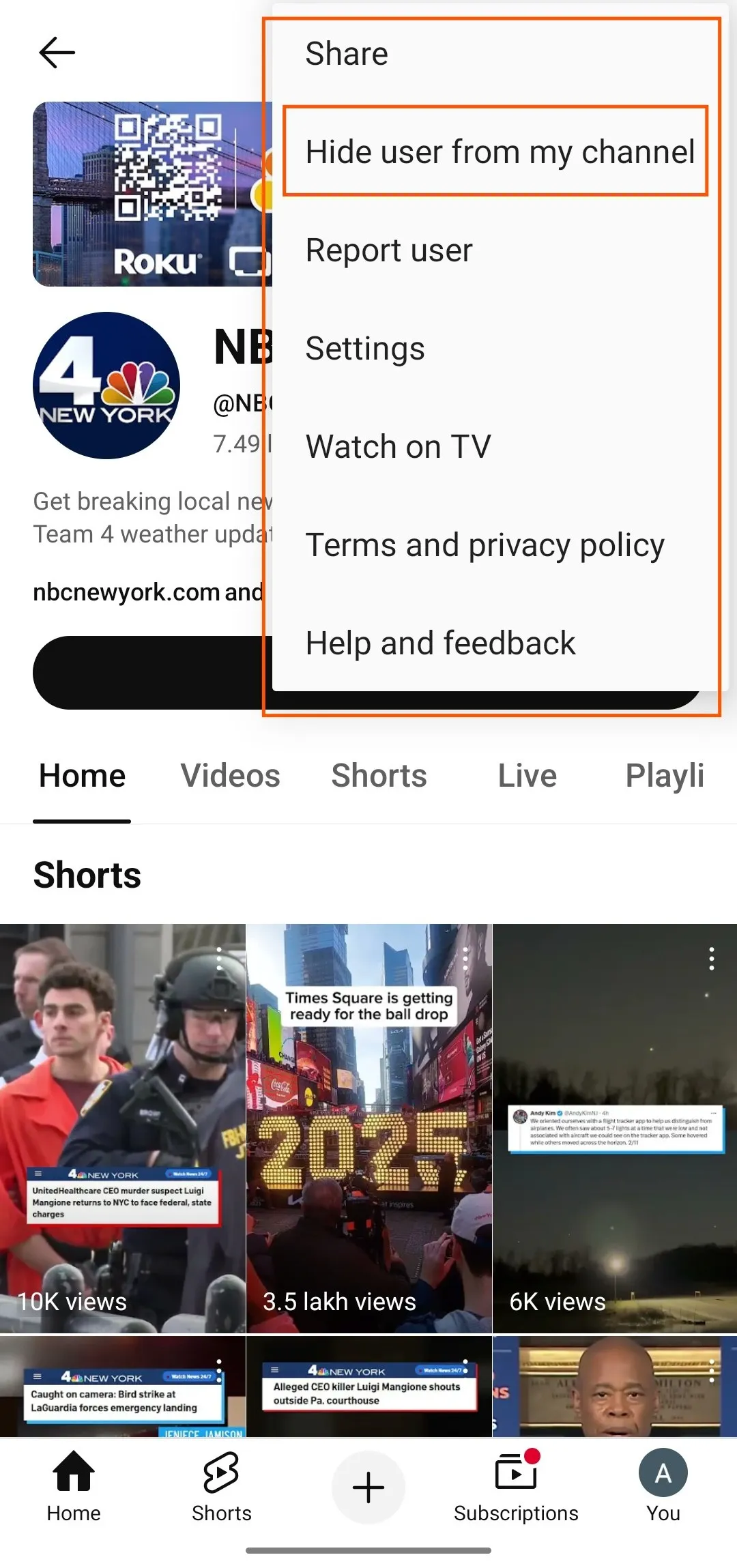 Click on the Hide use button to block the user