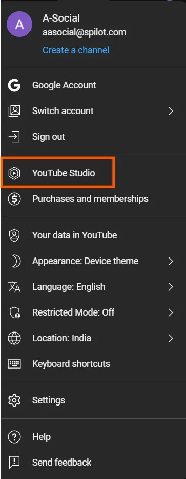 Click on the YouTube Studio button to access it