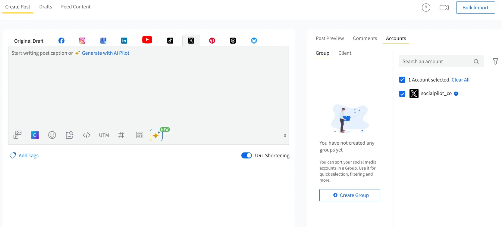 Create Tweet in SocialPilot Dashboard