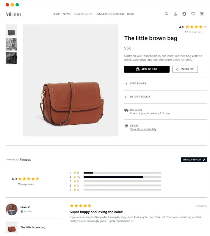 Displaying customer reviews below product descriptions