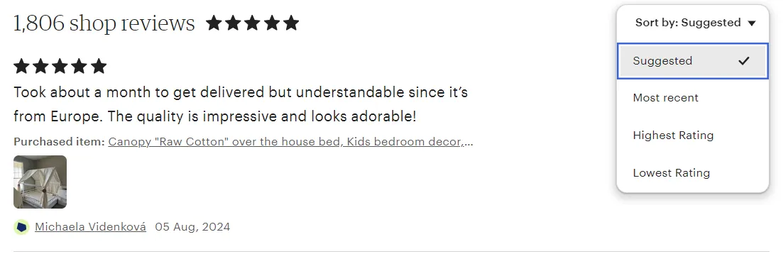 Filter option for reviews