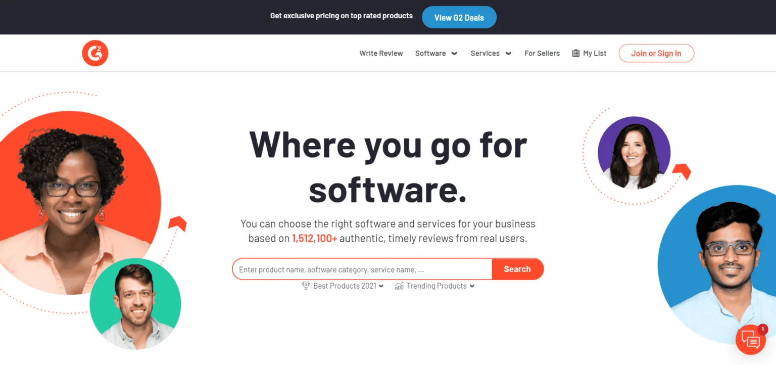 Home page for G2.com