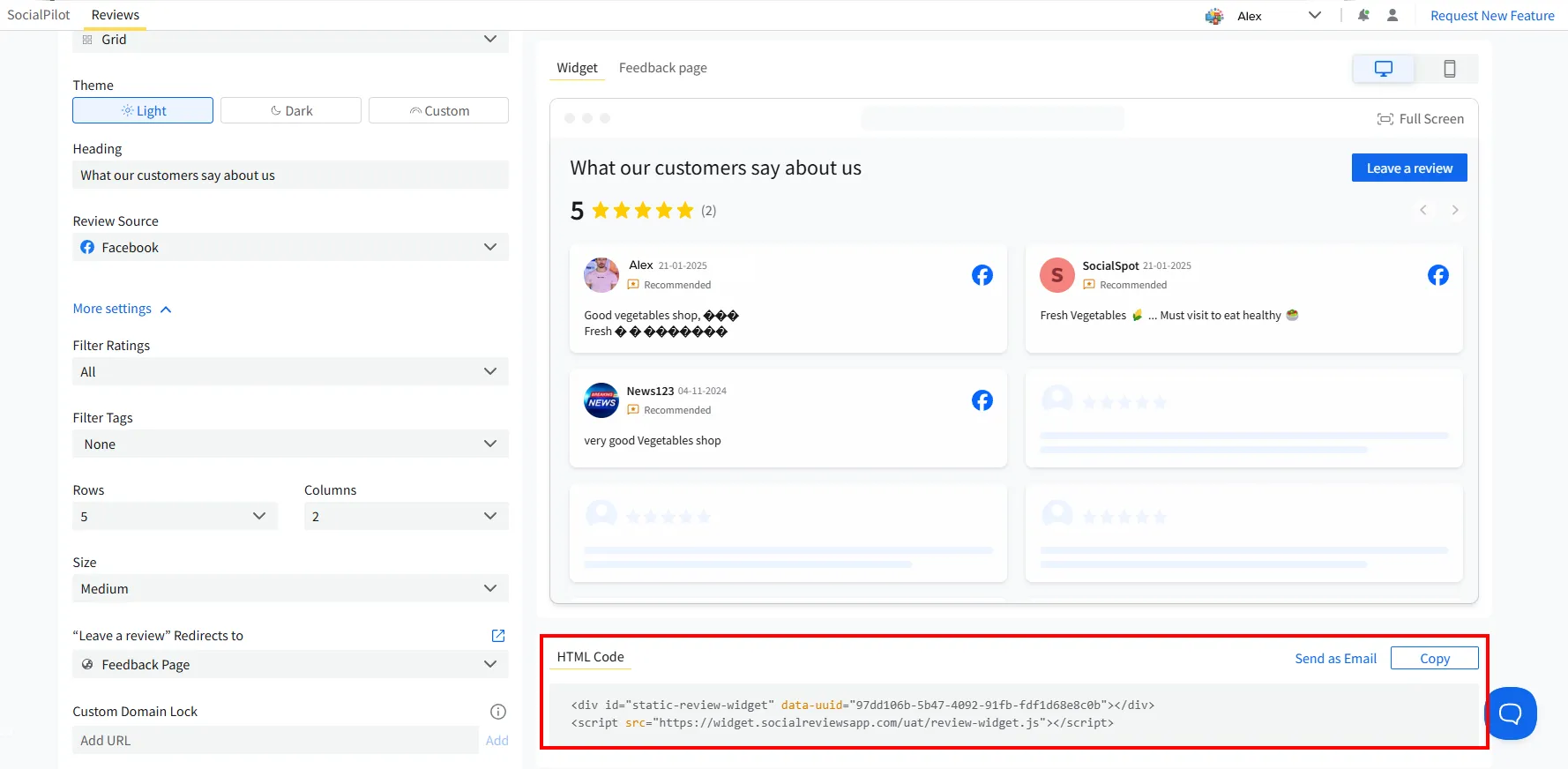 How to copy the HTML embed code for the review widget