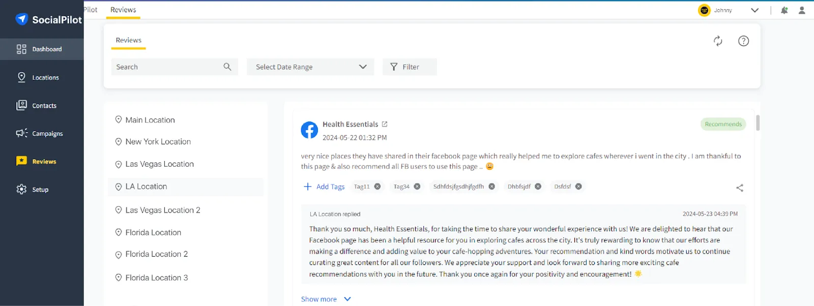 Manage multi-location reviews using SocialPilot