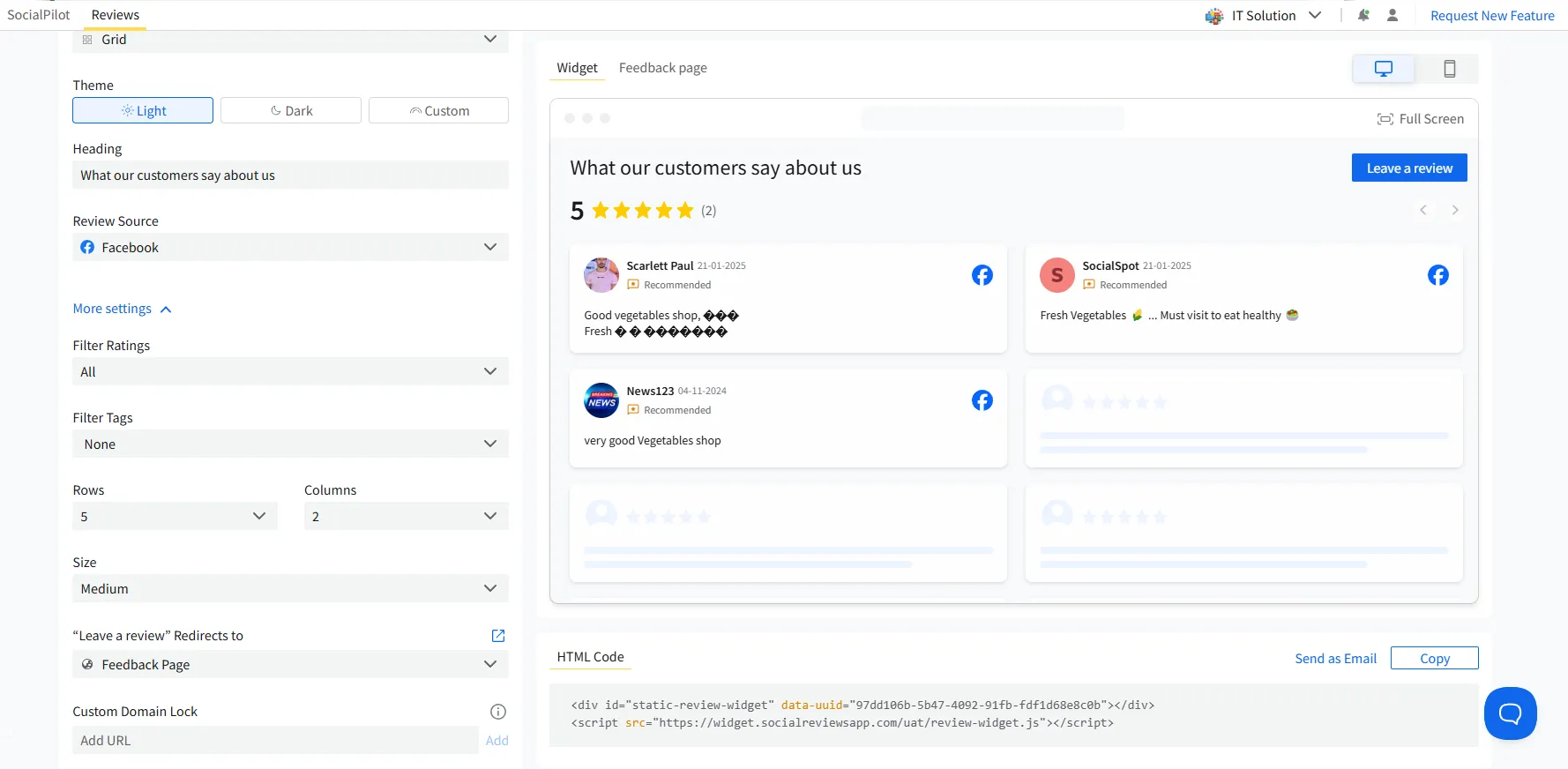 Preview feature for review widget on Shopify website