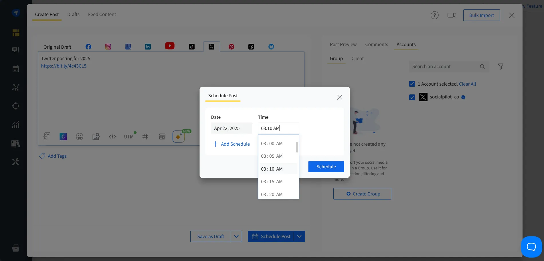 SocialPilot Scheduling Page