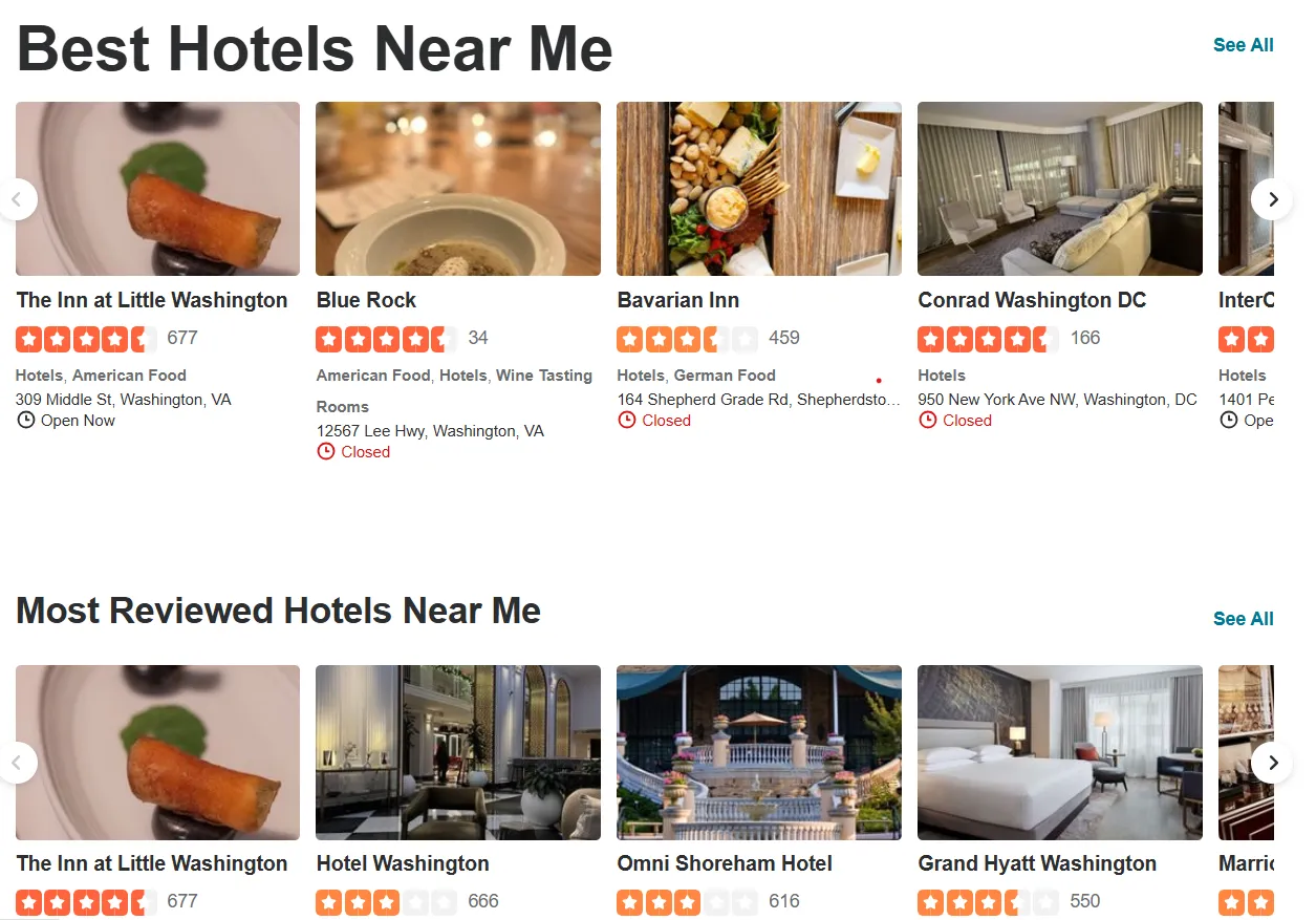Yelp - top hotel review website for local stay and accomodation businesses