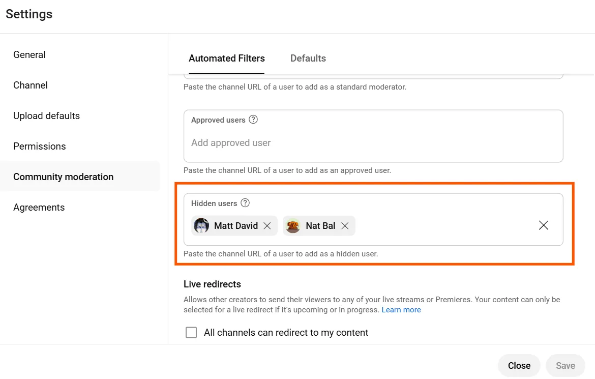 access hidden users section