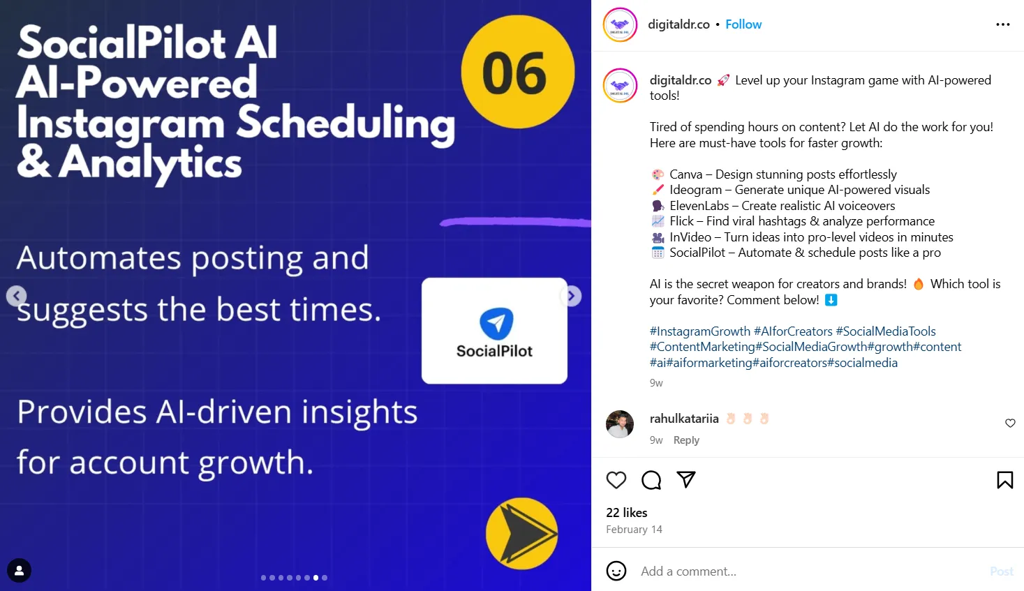 an image showing a UGC example where a digital marketing agency is promoting SocialPilot