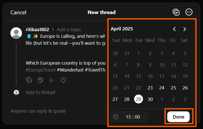 select date and time