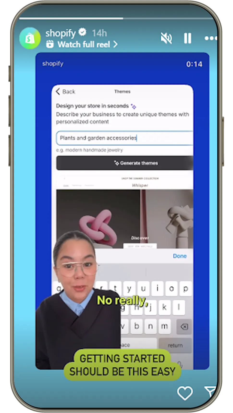 A woman presenter in the foreground showing how to set up an online store on shopify in the background