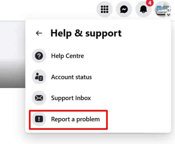 Click on report a problem on facebook
