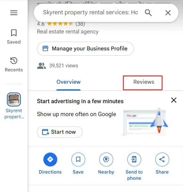 Find review in Google profile to repond