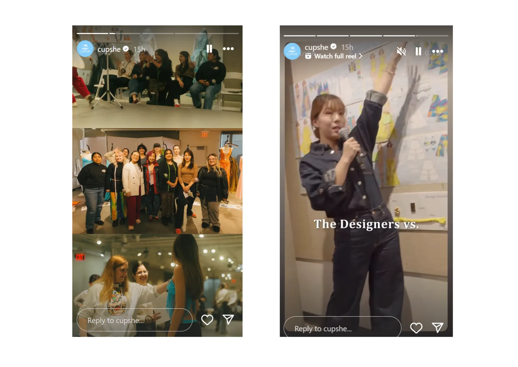cupshe instagram story showing their team having fun at an official event