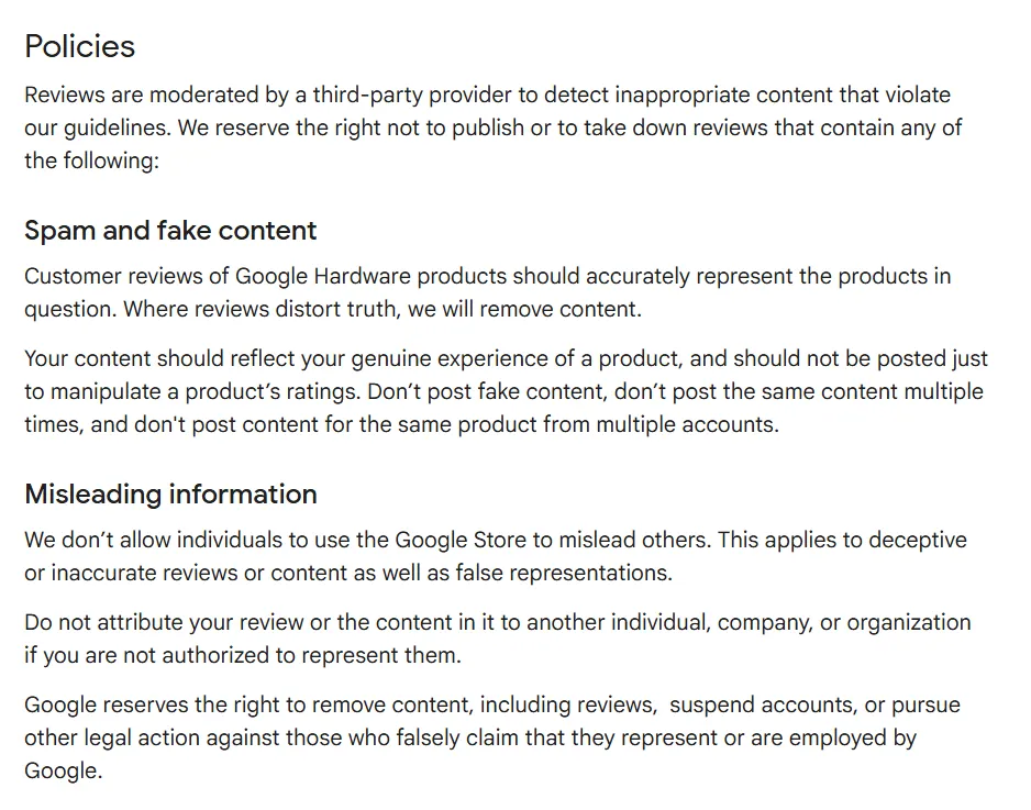 Reviews violating guidelines may be removed
