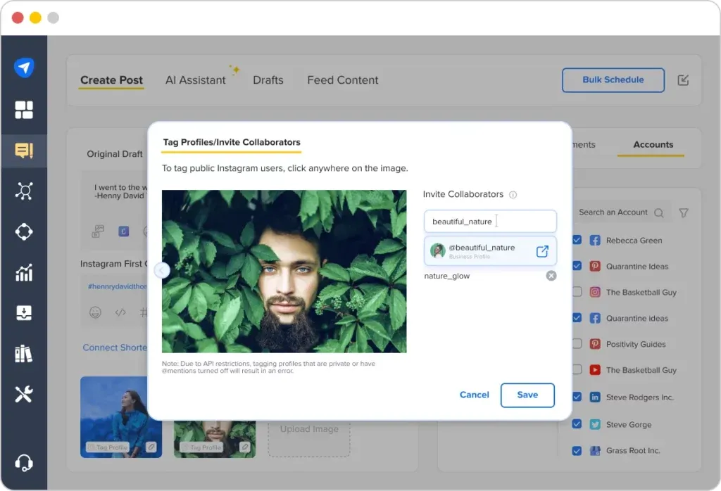 SocialPilot Instagram collaborative post feature