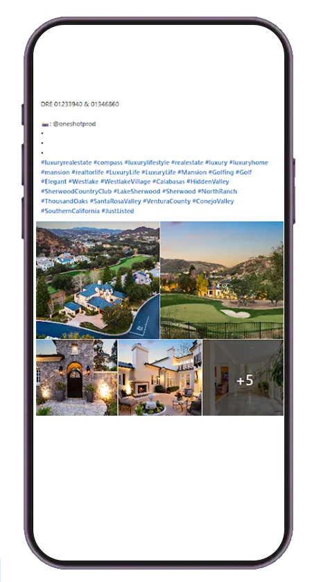 Twitter post on a phone showing a luxury open house event for a River Forest, IL home listed at $1.8M, with details and a photo of a bathroom. The interface is in dark mode
