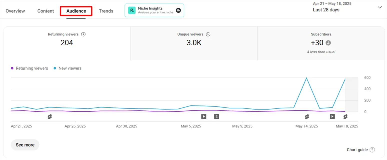 audience related metrics of your overall youtube content