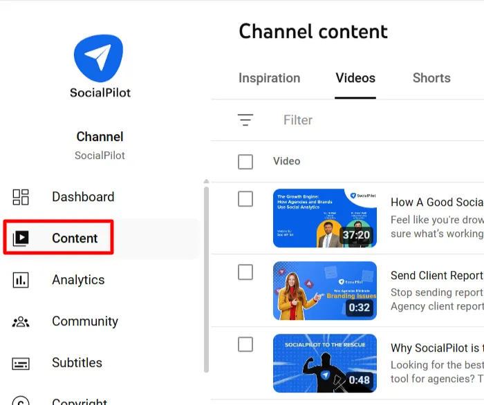 for individual video or short clock on Content option in the youtube studio