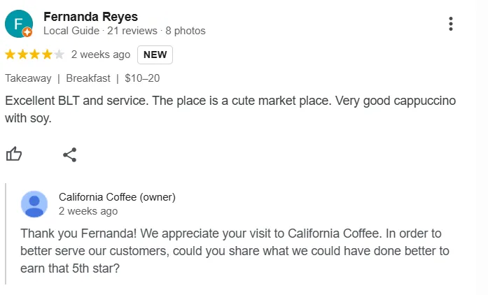 personaized response to each positive Google review