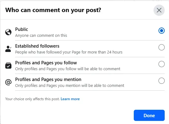 select who is allowed to comment on your post