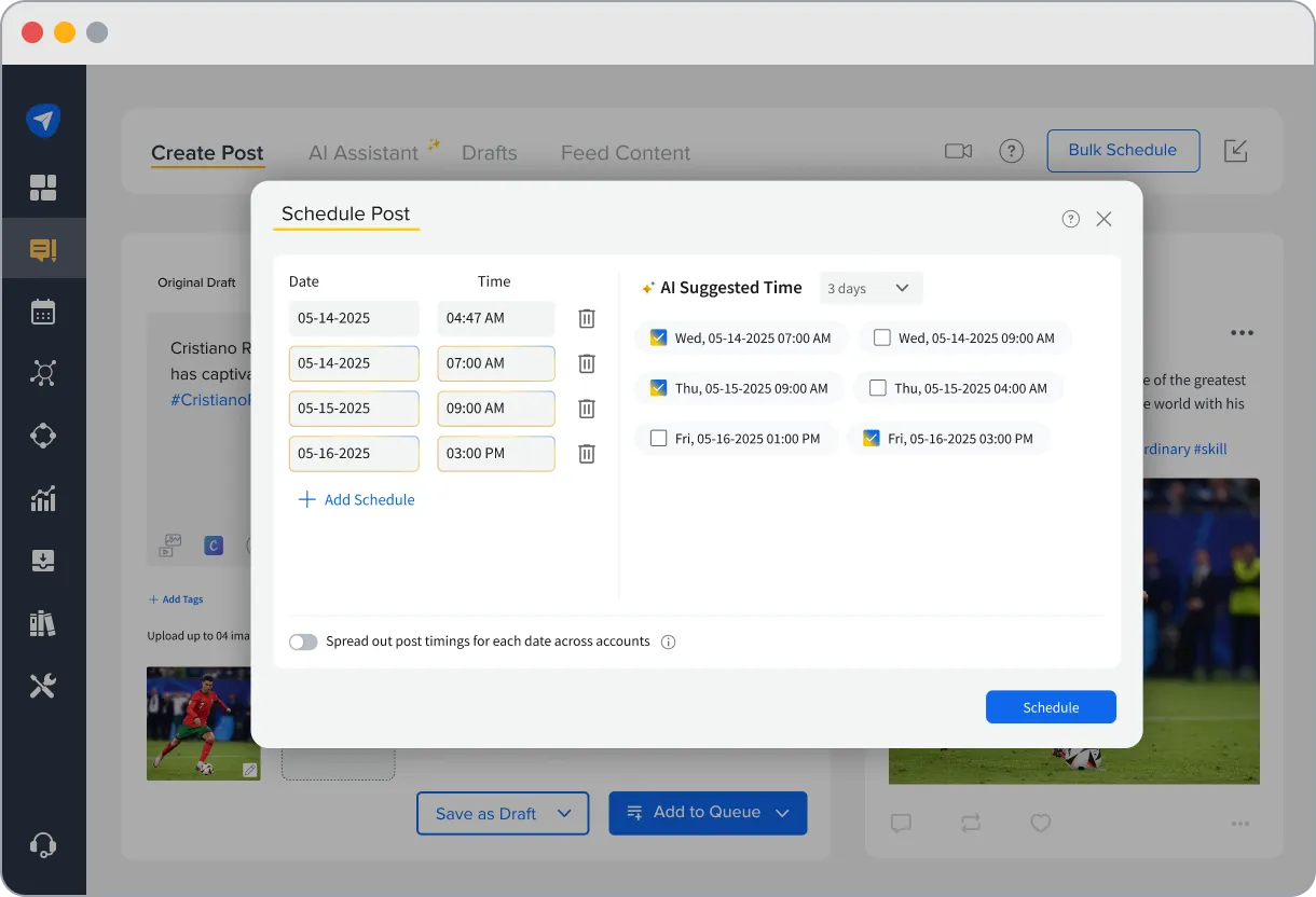 SocialPilot’s AI Suggested Time for Publishing