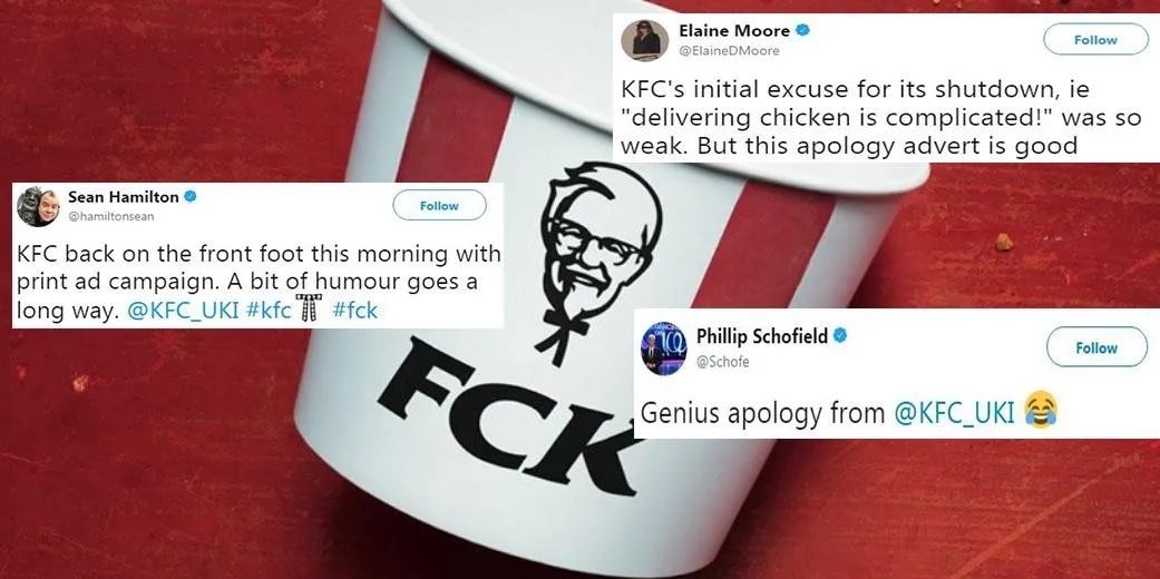 Customers on social media appreciate KFC’s witty apology