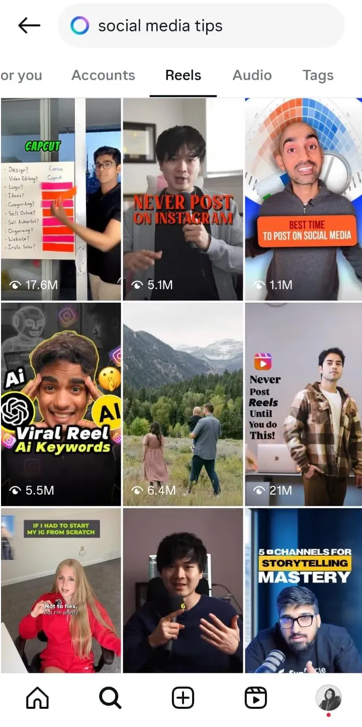 Explore page for top social media Reels