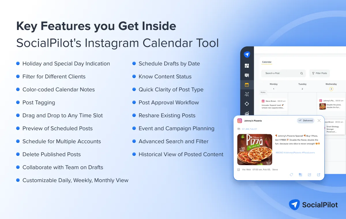 Features of SocialPilot social media calendar