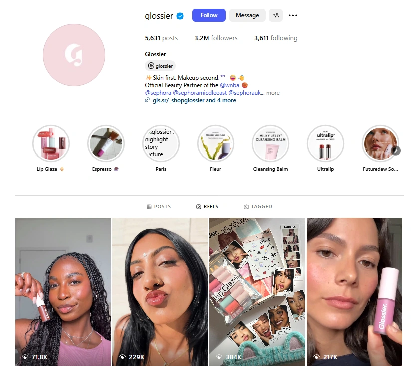 Glossier's social media presence is all about its community