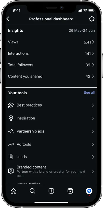 Instagram Professional Dashboard insights and tools overview for creators and brands